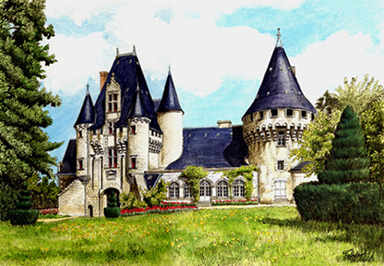 dessin a la plume du château de Javarzay