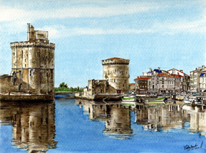 dessin a la plume du port de La Rochelle