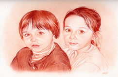 portrait sanguine de 2 enfants